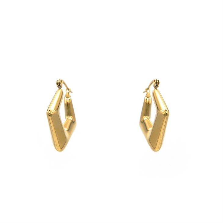 Gold Rhomboid Hoop Earrings
