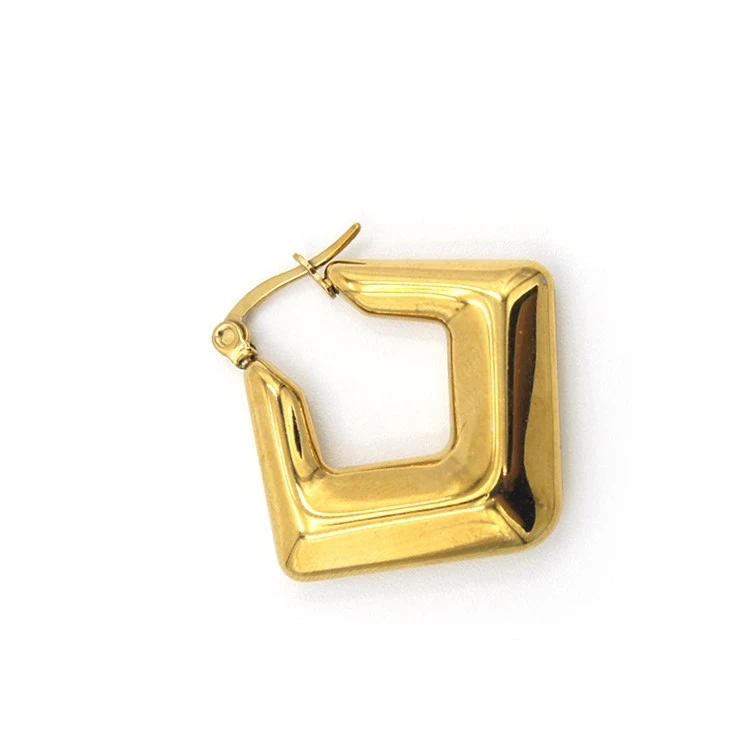 Gold Rhomboid Hoop Earrings